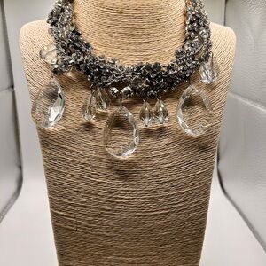 WHBM chandelier style necklace glass drops faceted beads silver tone ornate gala